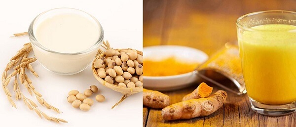 Sữa đậu nành kết hợp nước cốt nghệ tươi giúp dưỡng trắng an toàn cho da mụn