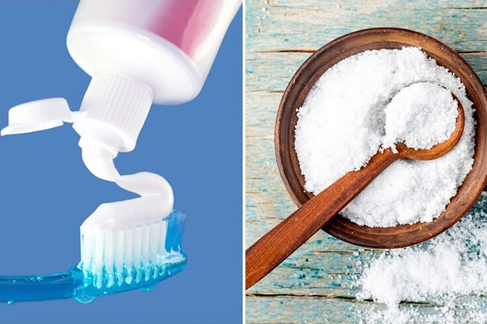 Kem đánh răng kết hợp với muối giúp cải thiện làn da tối sạm