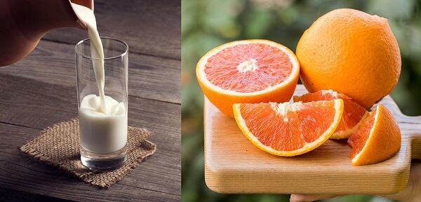 Hỗn hợp sữa tươi và nước cam có thể sử dụng để tắm trắng cho mọi loại da